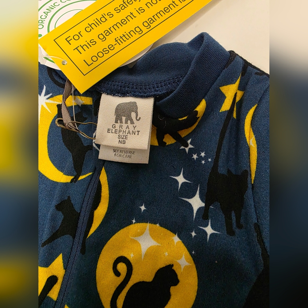 NWT Gray Elephant Organic Cotton Newborn Footed Sleeper Zip Up Black Cat - Picture 5 of 12